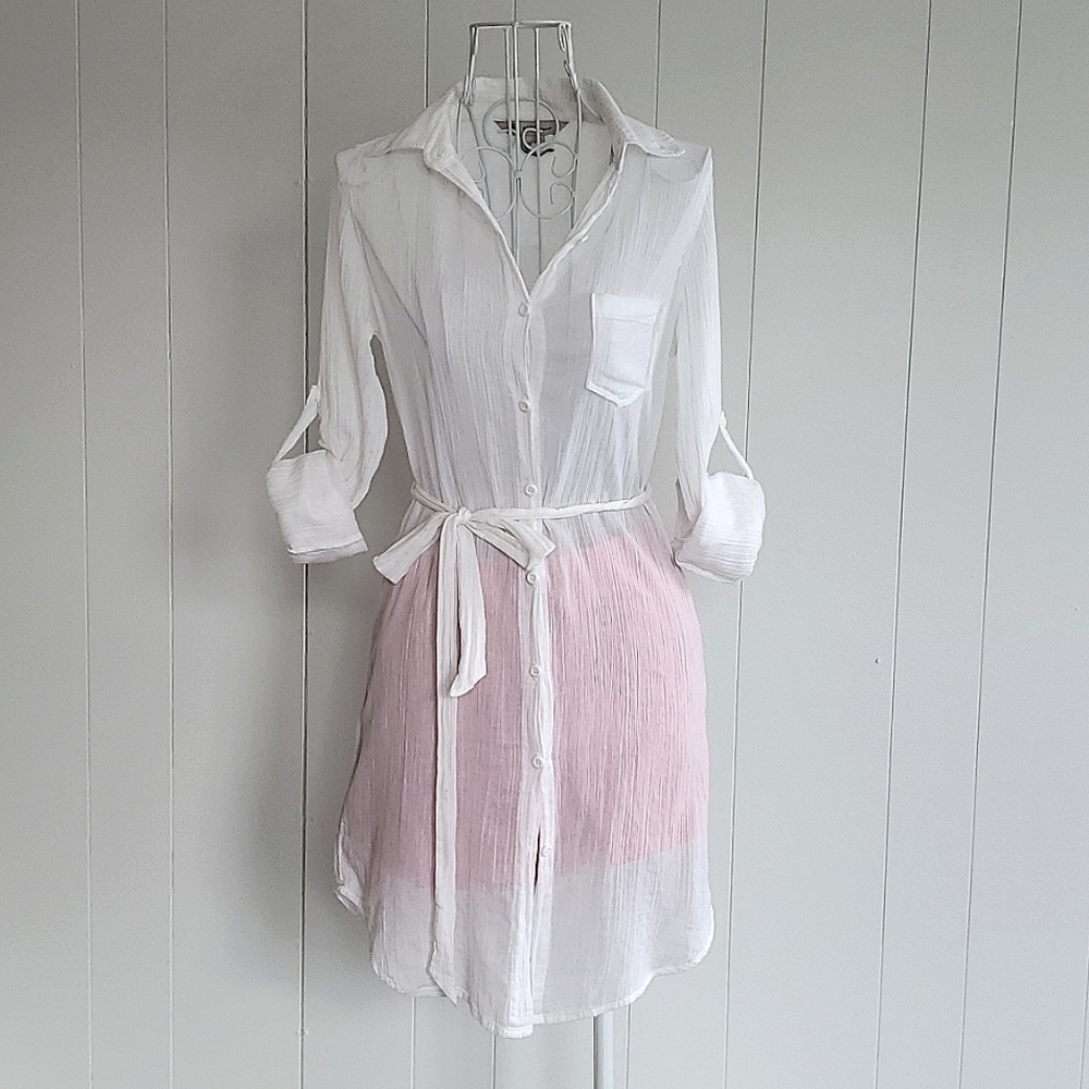 Bcbgeneration Lightweight Button Down Long White … - image 1